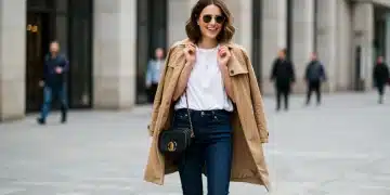 Elevate Your Basics: 5 Simple Ways to Make Everyday Outfits Chic in 2025 Woman in white t-shirt, jeans, and trench coat, showcasing chic everyday style
