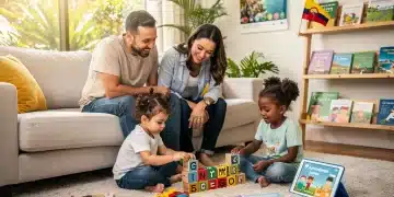 Familia feliz recibiendo beneficios de cuidado infantil en Colombia 2026