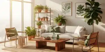 Beneficios de los materiales reciclados en la decoración del hogar en 2026: Ahorre un promedio del 20% en costos - Sala moderna con muebles sostenibles